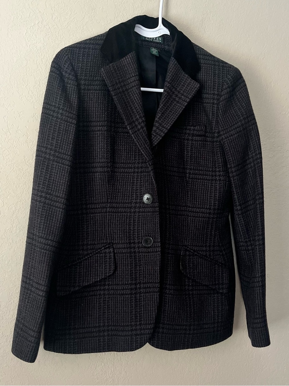 Lauren Ralph Lauren Black Plaid Wool Blazer